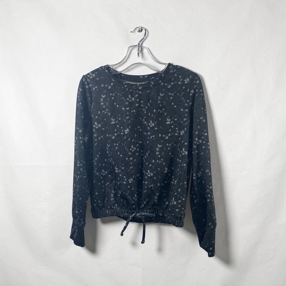 OshKosh Bgosh Girls Black Silver Metallic Heart Print Tie Hem Top 6/6X